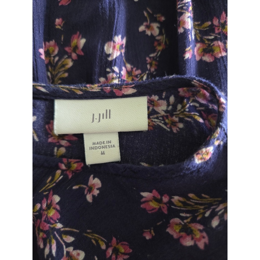 J. Jill Womens Medium Floral Boho Peasant Top Navy Blue Pink Rayon Wide Sleeve - Picture 3 of 10